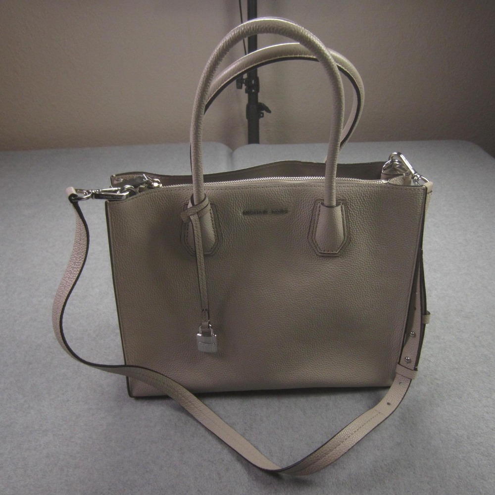 Michael Kors Satchel Womens Medium Taupe Gray Leather Tote Top Handle Purse